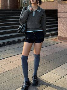 FRIFUL Women's Colorblock Casual Versatile Daily Wear Long Sleeve Sweater - Grey - View 6