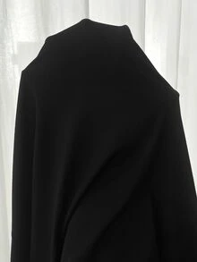 SHEIN CURVE+ ملابس علوية سوداء بياقة عالية ضيقة للنساء بمقاسات كبيرة، بلون موحد بسيط، مناسبة للخريف/الشتاء، ملابس علوية سوداء خريفية - الأسود - مشاهدة 11
