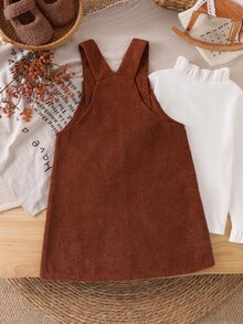 Young Girls Pocket Decor Short Pinafore Dress Thanksgiving White Fall Robe Elegant Chic, Fall Clothes, Christmas Autumn Brown Winter - Brown - View 2