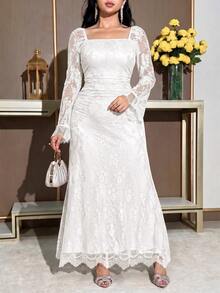 Feyla Women's Elegant Party Solid Color Lace Dress - White - View 5