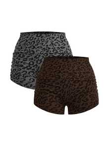SHEIN Cheerettes Leopard Print High Waist Slim Fit Sports Shorts - Multicolor - View 1