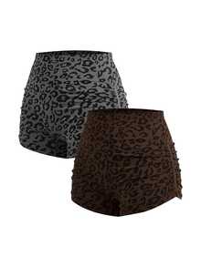 SHEIN Cheerettes Leopard Print High Waist Slim Fit Sports Shorts - Multicolor - View 12