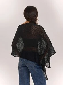 SHEIN Tall Women's Solid Color Asymmetrical Hem Casual Pullover Sweater, Versatile Everyday Wear - Black - View 8