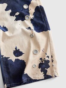 ROMWE MEN Street Life Men's Loose Fit Denim Jeans With Metal Button Decor And Cow Print - Multicolor - View 4