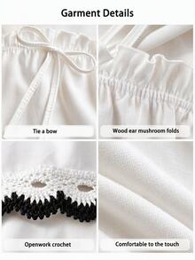 Cévolie Contrast Color Wavy Lace Trim Camisole Loose Cropped Waist-Baring Tank Top Vacation Style - White - View 5