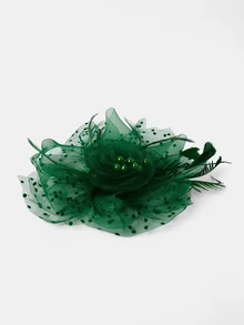 Aravennia 女士茶會帽，肯塔基德比圓形羽毛裝飾帽，婚禮頭飾，優雅小禮帽，迷你帽 - 墨綠色 - 查看 4
