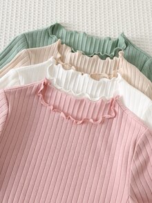 Emery Rose Kids Emery Rose Kids Young Girls 4pcs/Set Young Girl Summer Cute Solid Color Ruffle Hem Short Sleeve Top, Summer, Summer Tops, Tank To - Mint Green - View 4