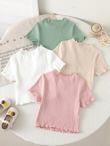 Emery Rose Kids Emery Rose Kids Young Girls 4pcs/Set Young Girl Summer Cute Solid Color Ruffle Hem Short Sleeve Top, Summer, Summer Tops, Tank To - Mint Green - View 2