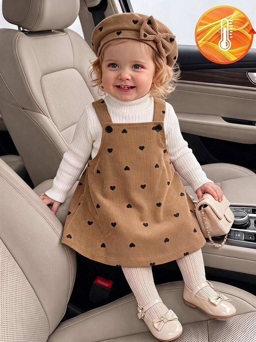 SHEIN Baby Girl Cute Deer Embroidery Strap Casual Outdoor Dress, Spring/Autumn