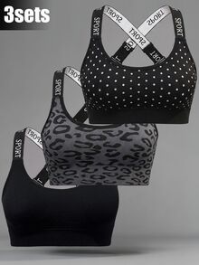 Velisys Velisys 女款波點字母印花休閒日常運動內衣3件組 - 彩色 - 查看 1