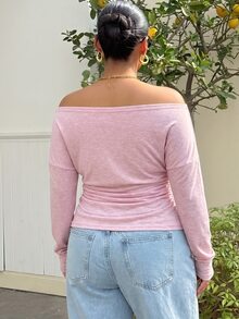 Muchica Pink Plus Size Pleated Korean Street Style Long Sleeve T-Shirt Fall - Pink - View 2