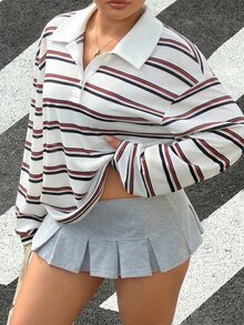 Muchica Plus Size Women's Striped Colorblock Casual Versatile Everyday T-Shirt Fall - Multicolor - View 5