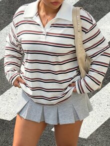 Muchica Plus Size Women's Striped Colorblock Casual Versatile Everyday T-Shirt Fall - Multicolor - View 3