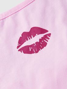 Mean Girls | ROMWE Plus Size Halter Neck Tank Top With Lip Print - Pink - View 3
