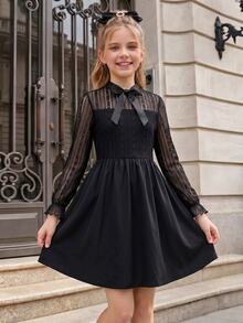 SHEIN Tween Girl Black Mini Black Dresses Homecoming Dress Fall Style US Fall Style Fall Outfits - Black - View 5