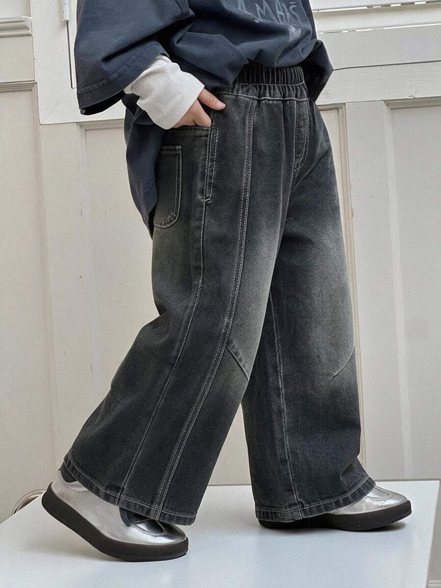 Dazy Kids 小男孩休閒日常出行牛仔長褲,附口袋 - 深灰色 - 查看 1