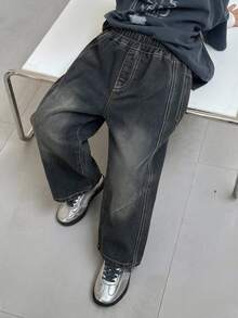 Dazy Kids 小男孩休閒日常出行牛仔長褲，附口袋 - 深灰色 - 查看 4
