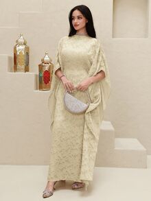 Yasmyna 女士土耳其长款连衣裙和阿拉伯传统长袍 - 杏色 - 查看 7