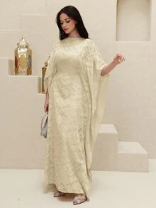 Yasmyna 女士土耳其长款连衣裙和阿拉伯传统长袍 - 杏色 - 查看 8