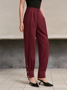MOTF PREMIUM WOMEN'S SOLID COLOR PLEATED POCKET FASHION SUIT PANTS - Burgundy - View 7