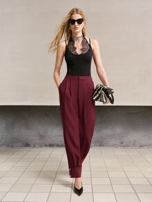 MOTF PREMIUM WOMEN'S SOLID COLOR PLEATED POCKET FASHION SUIT PANTS - Burgundy - View 6