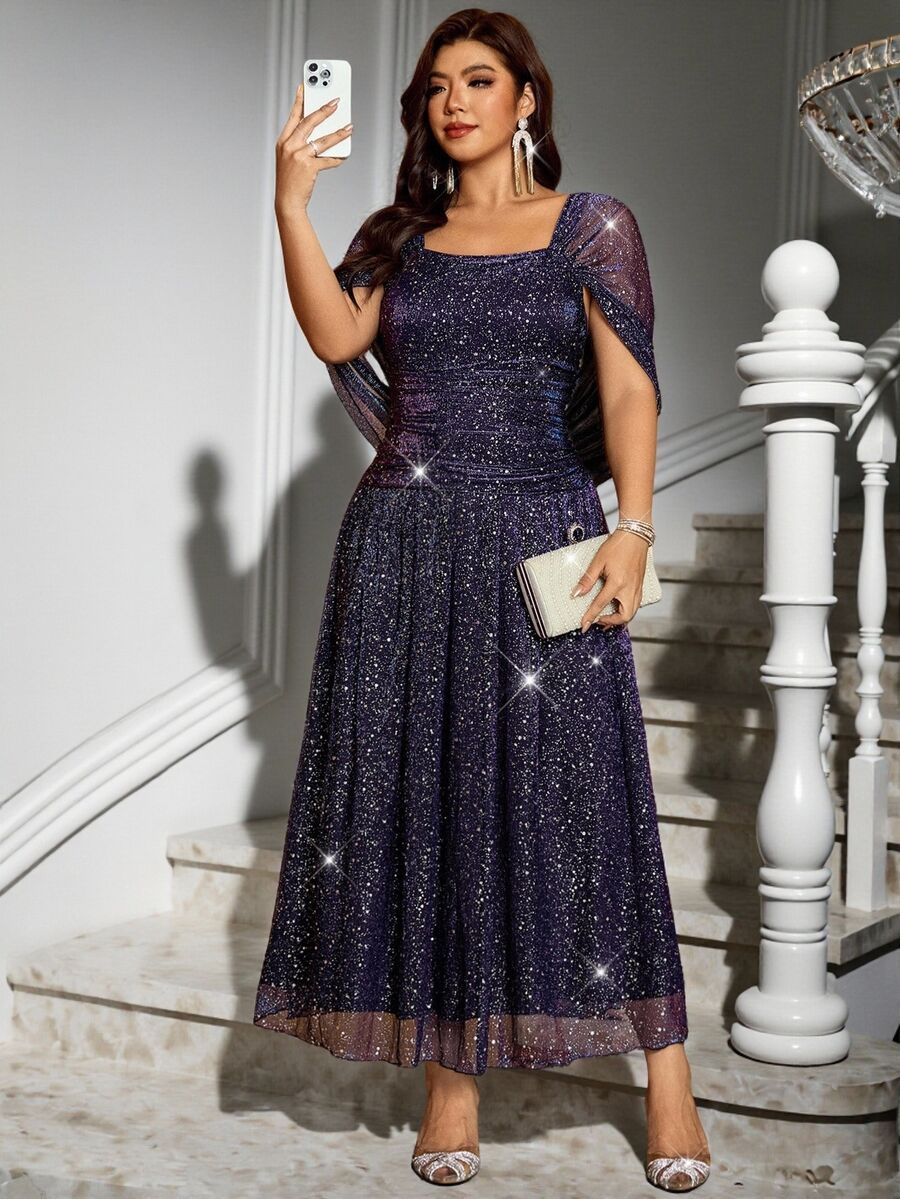 Reflora Plus Size Fashion Party Evening Night Formal Dinner Cocktail Sequin Dress Wedding Navy Blue Summer Elegant Celestial Sexy
