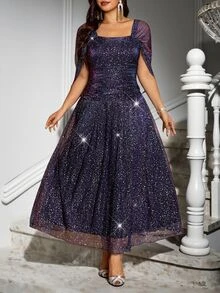 Reflora Plus Size Fashion Party Evening Night Formal Dinner Cocktail Sequin Dress Wedding Navy Blue Summer Elegant Celestial Sexy - Purple - View 8
