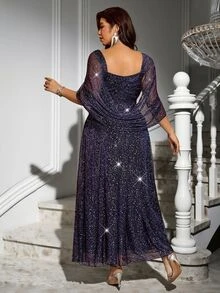 Reflora Plus Size Fashion Party Evening Night Formal Dinner Cocktail Sequin Dress Wedding Navy Blue Summer Elegant Celestial Sexy - Purple - View 6