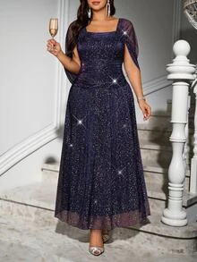 Reflora Plus Size Fashion Party Evening Night Formal Dinner Cocktail Sequin Dress Wedding Navy Blue Summer Elegant Celestial Sexy - Purple - View 7