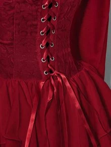 SHEIN ICON Women's Solid Color Frill Trim Off-Shoulder Bodycon Fashion Mini Dress - Burgundy - View 9