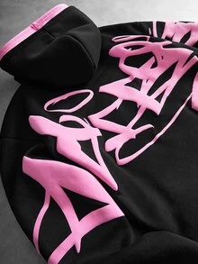 PAVTROS Men's Black Oversized Streetwear Graffiti Sweatshirt, Contrast Pattern Design, American Vintage Hip-Hop Style - Multicolor - View 6