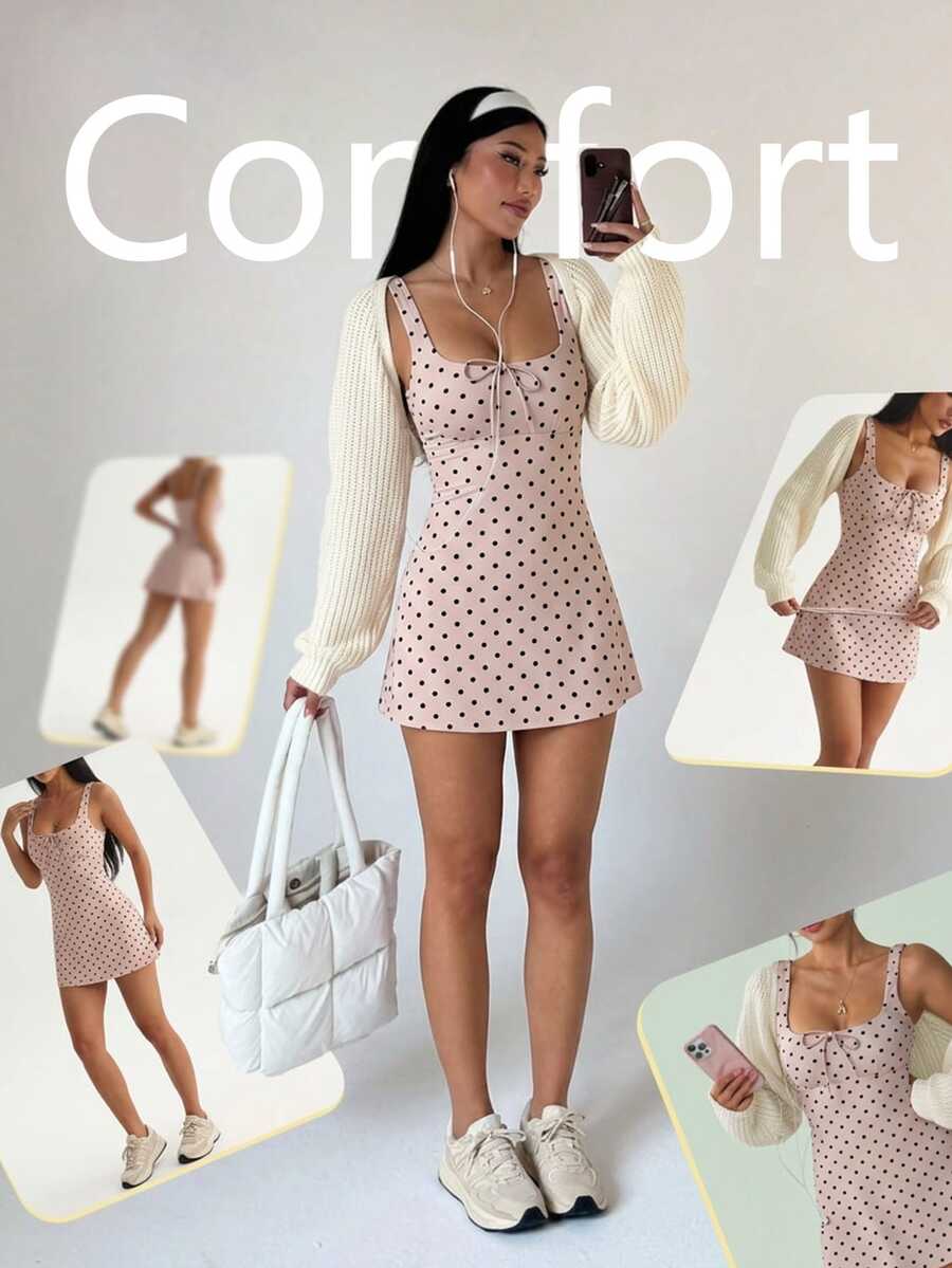 Sovereign Charm Sovereign Charm Women's Polka Dot Spaghetti Strap Sports Dress - Khaki - View 1