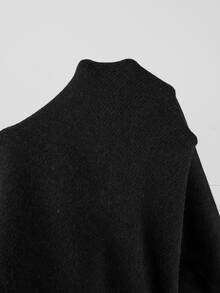 SHEIN 針織兩件式套裝，交叉V領花瓣袖側綁帶短版上衣搭配寬腿針織長褲 - 黑色 - 查看 4