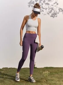 In My Nature Women's Solid Color Daily Fitness Sports Outdoor Tight Leggings - Purple - View 11