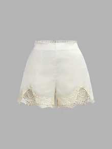 SHEIN MOD Women's Solid Color Contrast Lace Fashion Shorts - Apricot - View 5