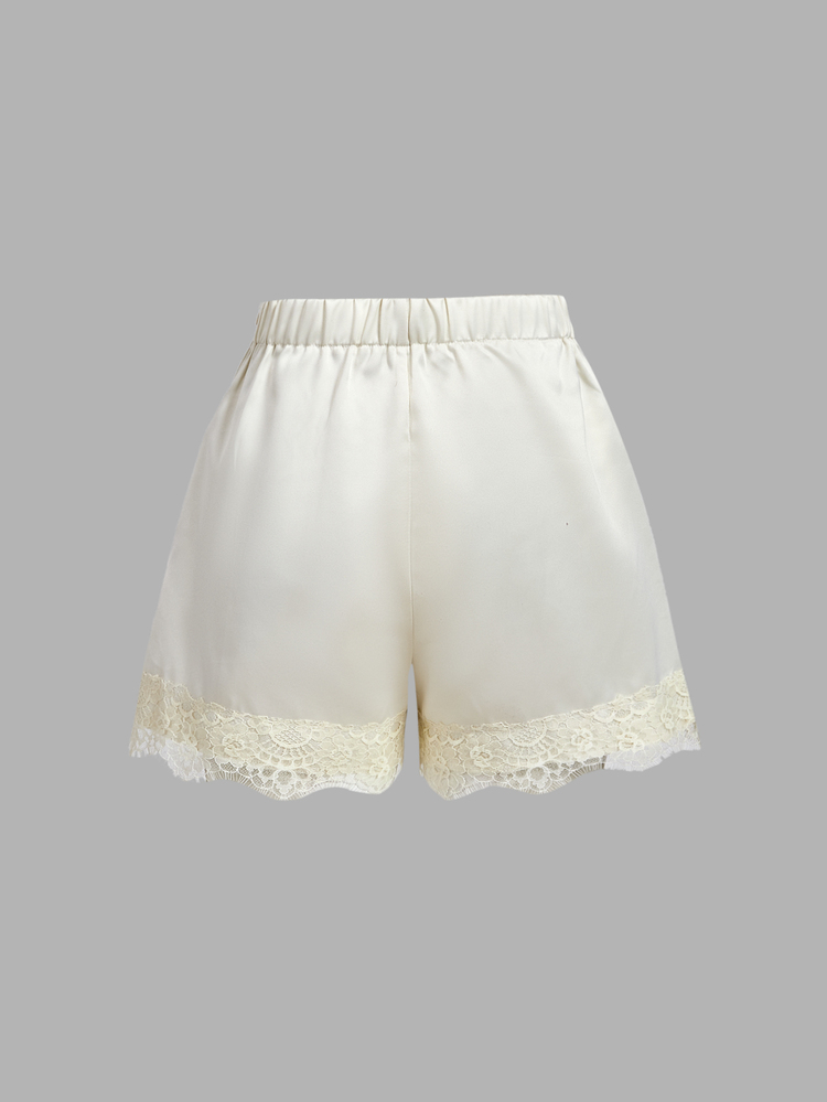 SHEIN MOD Women's Solid Color Contrast Lace Fashion Shorts - Apricot - View 6