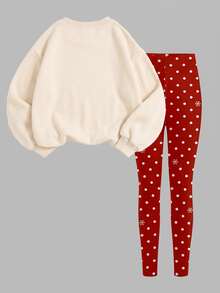 Tween Girl Deer Print Crew Neck Sweatshirt And Brushed Leggings Set, Christmas Gift - Multicolor - View 2