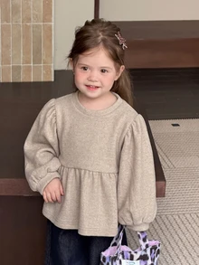 Dazy Kids Infant/Toddler (Girl) Round Neck Long Sleeve Autumn/Winter Sweatshirt - Khaki - View 2