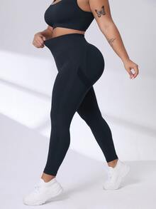 Rhythm Era Skinny Compression Sports Pants For Plus Size Women With Seamless Design And Quick-Dry Fabric Yoga Pants - Navy Blue - View 2
