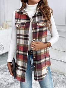EMERY ROSE Chaqueta de chaleco con cuello de cuadros, minimalista y casual para uso diario - Multicolor - Ver 5