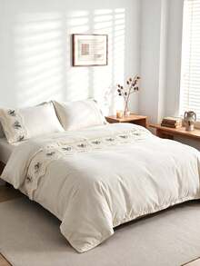 Luxury Embroidery Duvet Sets With Flower Pattern Made In Turkey With Lace Duvet Set Quilt Cover With Pillowcase Contain Cotton Made In Turkey - Creamy White - View 2