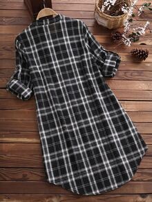 Linhara Plus Size Asymmetrical Hem Faux Linen Striped Fabric Casual Vacation Long Shirt For Women - Black - View 2