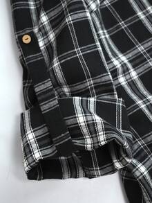 Linhara Plus Size Asymmetrical Hem Faux Linen Striped Fabric Casual Vacation Long Shirt For Women - Black - View 6
