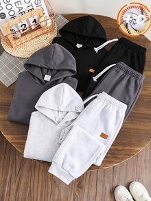 SHEIN 兒童 3 件組青少年男孩休閒字母印花運動長褲套裝 時尚慢跑褲 Joggers 運動褲組合包 - 彩色 - 查看 2