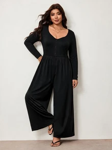 Enliva Plus Size Women's Casual Everyday Elastic Long-Sleeved Slim Fit Black Dress Apple,Rounded Body Fall - Black - View 4