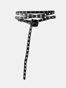 Aravennia Thắt lưng punk đinh tán dài 2 mét, thắt lưng skinny dài có khoen. - Lỗ chân lông đen - Xem 2