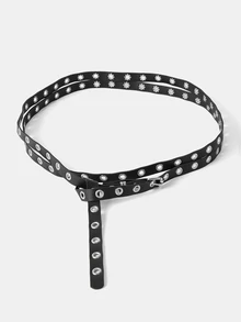 Aravennia Thắt lưng punk đinh tán dài 2 mét, thắt lưng skinny dài có khoen. - Lỗ chân lông đen - Xem 4