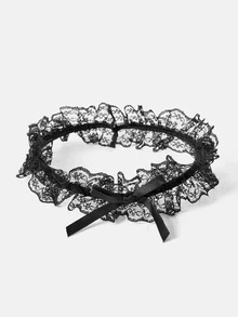 Aravennia 2pcs Black Sexy Bow Lace Leg Garter Set - Multicolor - View 4