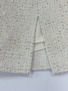 SHEIN Franclia Elegant Sparkly Tweed High Waist Skort, Front Slit Mini Skirt With Lining - White - View 8