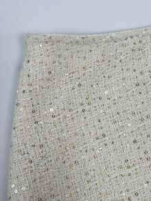 SHEIN Franclia Elegant Sparkly Tweed High Waist Skort, Front Slit Mini Skirt With Lining - White - View 5